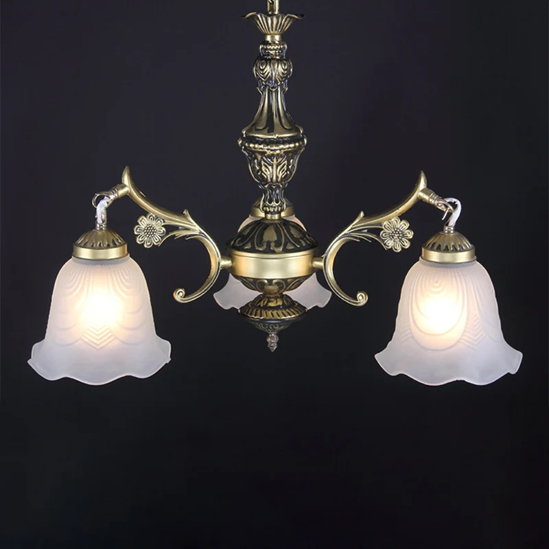Hanglampset voor slaapkamer met ruches Traditionele matglazen kroonluchter met 3 lichtbronzen afwerking Clearhalo