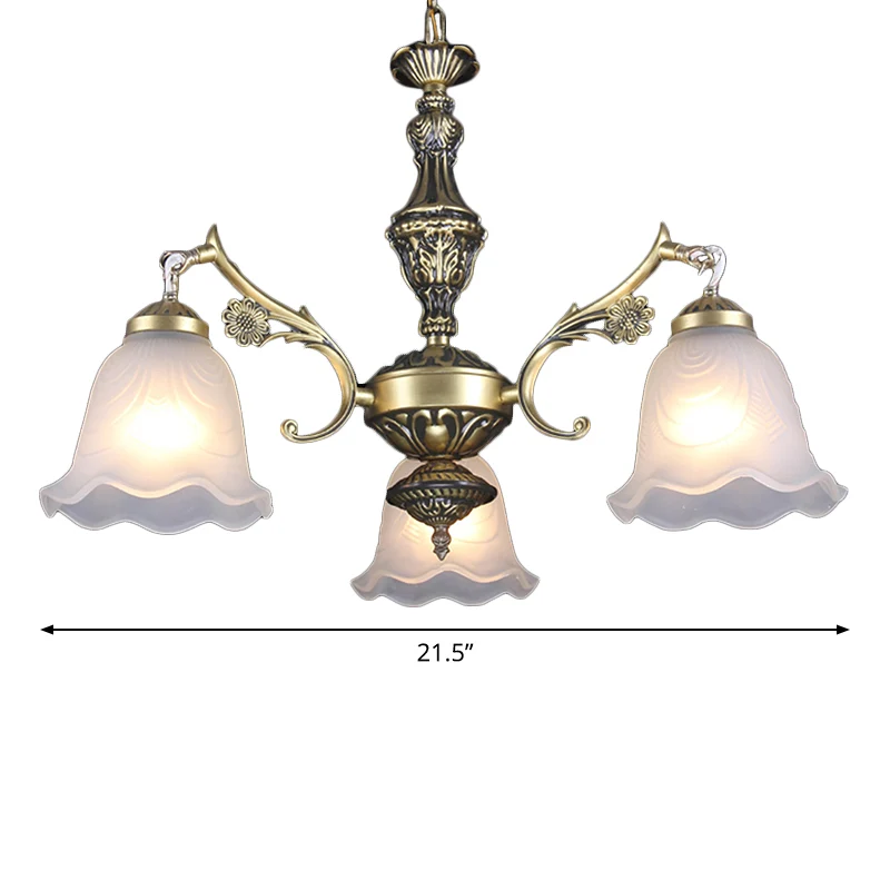 Hanglampset voor slaapkamer met ruches Traditionele matglazen kroonluchter met 3 lichtbronzen afwerking Clearhalo