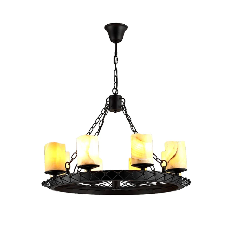 Hars beige hanglamp cilinder 8 lampen traditionele kroonluchter lichtarmatuur voor eetkamer Clearhalo