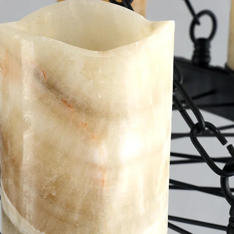 Hars beige hanglamp cilinder 8 lampen traditionele kroonluchter lichtarmatuur voor eetkamer Clearhalo