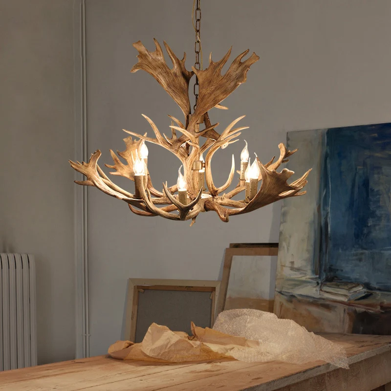 Hars bruine hangende kroonluchter kaarsstijl 8 lampen landelijke hanglamp voor eetkamer Clearhalo