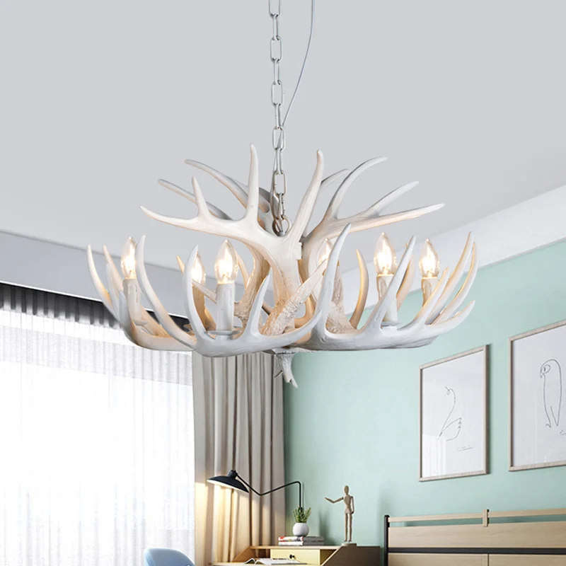 Hars gewei hangende kroonluchter moderne stijl 4/6/9 lichten wit hangend plafondlicht Clearhalo