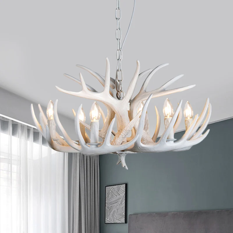 Hars gewei hangende kroonluchter moderne stijl 4/6/9 lichten wit hangend plafondlicht Clearhalo