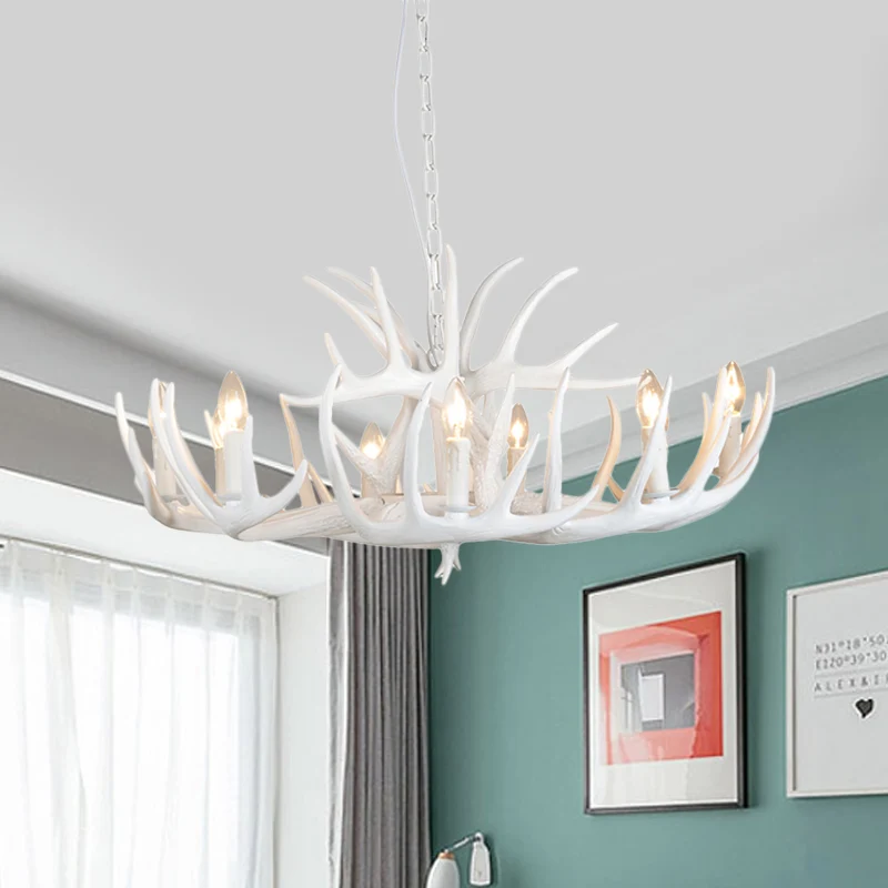 Hars gewei hangende kroonluchter moderne stijl 4/6/9 lichten wit hangend plafondlicht Clearhalo