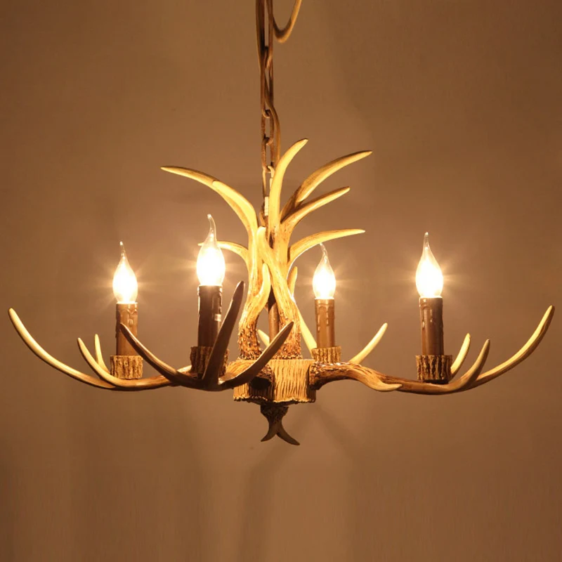 Hars gewei kroonluchter hanglamp Vintage restaurant hanglamp beige Clearhalo