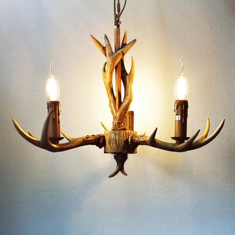 Hars gewei kroonluchter hanglamp Vintage restaurant hanglamp beige Clearhalo