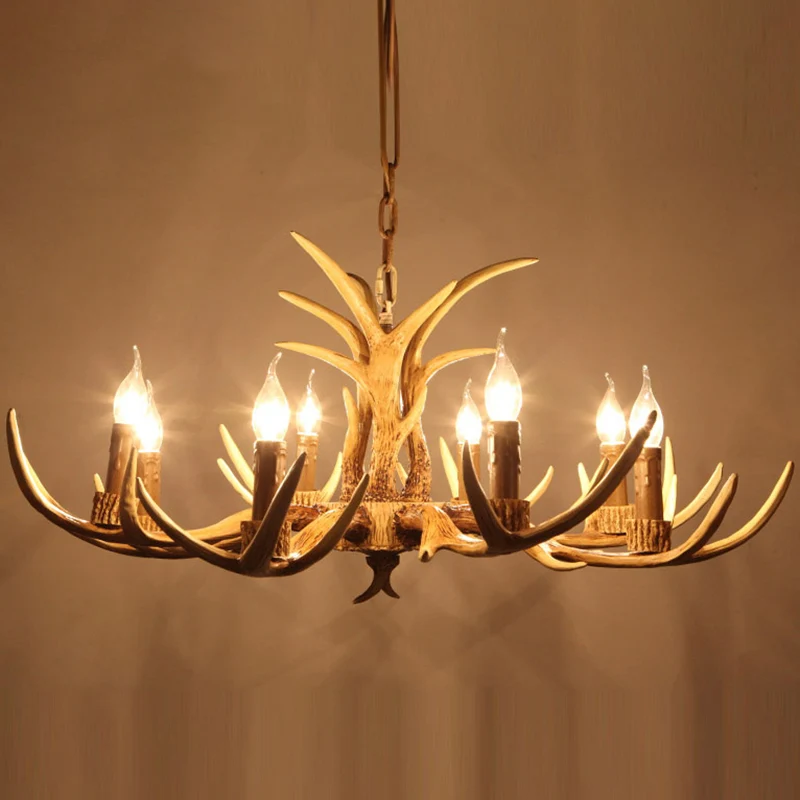 Hars gewei kroonluchter hanglamp Vintage restaurant hanglamp beige Clearhalo