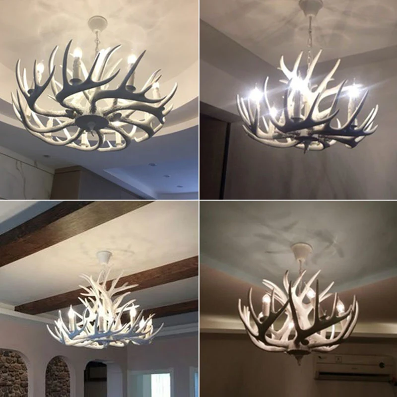 Hars gewei kroonluchter licht retro-stijl woonkamer hanglamp wit Clearhalo
