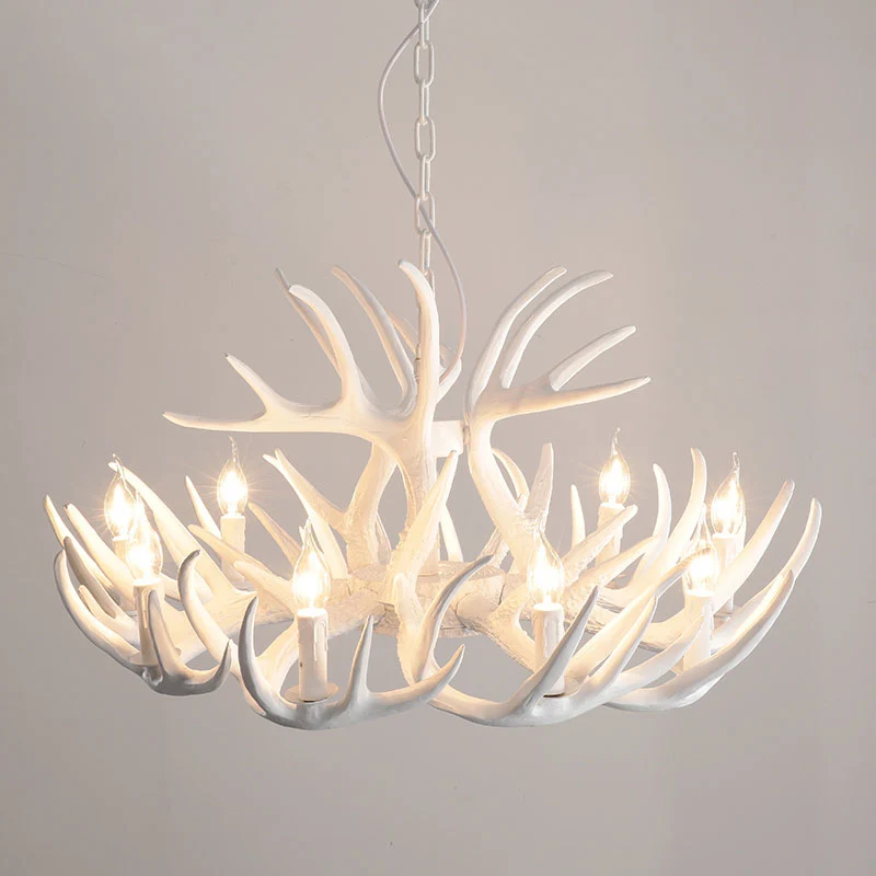 Hars gewei kroonluchter licht retro-stijl woonkamer hanglamp wit Clearhalo