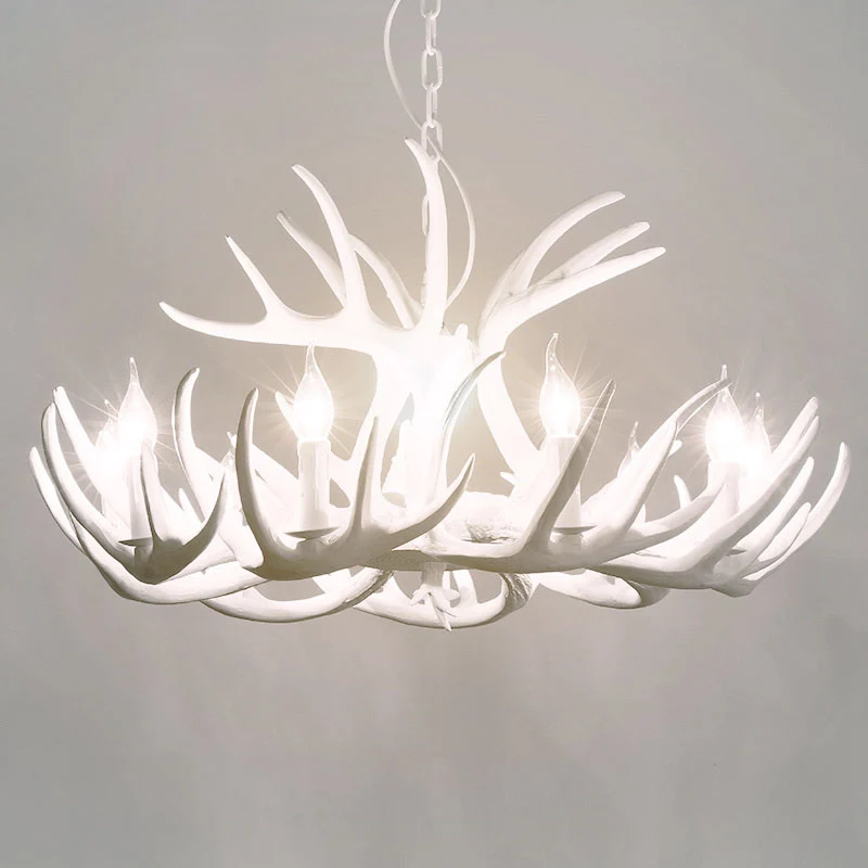 Hars gewei kroonluchter licht retro-stijl woonkamer hanglamp wit Clearhalo