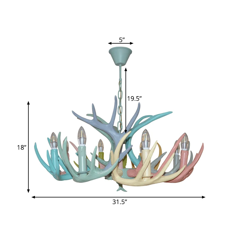 Hars hertengewei hangende kroonluchter rustiek 4/6/8 lampen slaapkamer plafond hanglamp rood-groen-roze-blauw Clearhalo