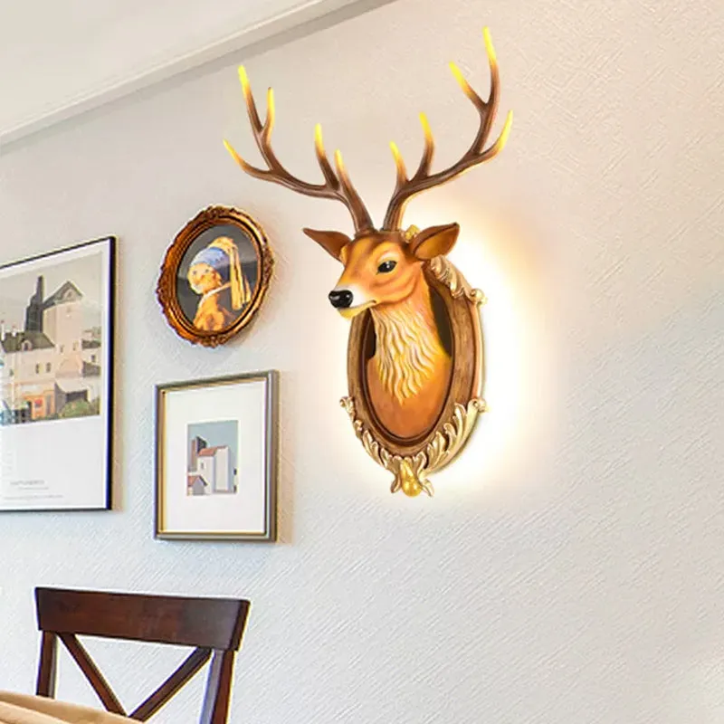 Hars hertenkop schans licht land 16“/18,5” W LED woonkamer wandgemonteerde lamp zwart/wit/hout Clearhalo