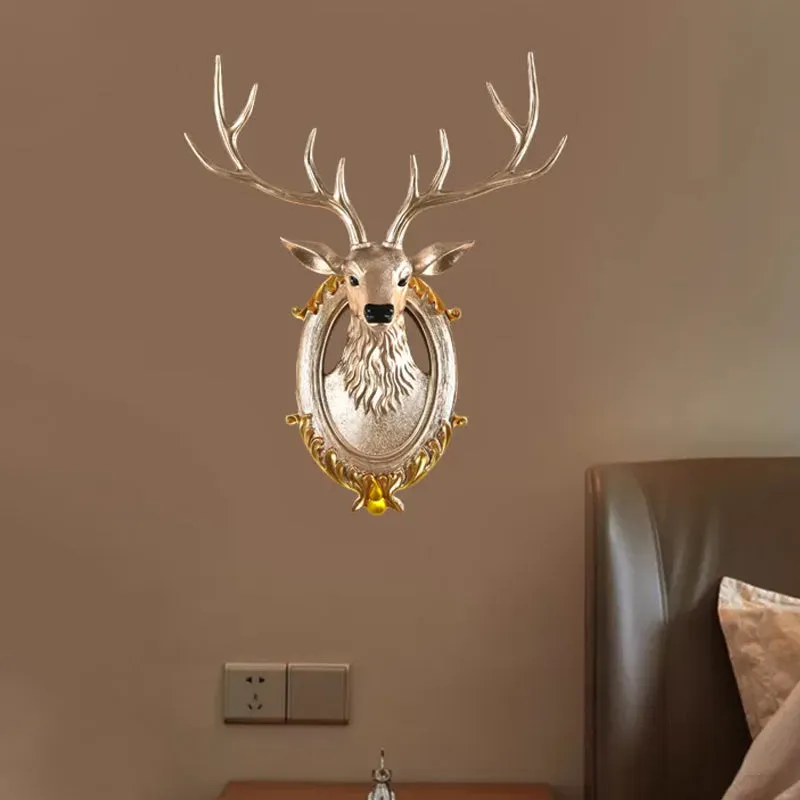 Hars hertenkop schans licht land 16“/18,5” W LED woonkamer wandgemonteerde lamp zwart/wit/hout Clearhalo
