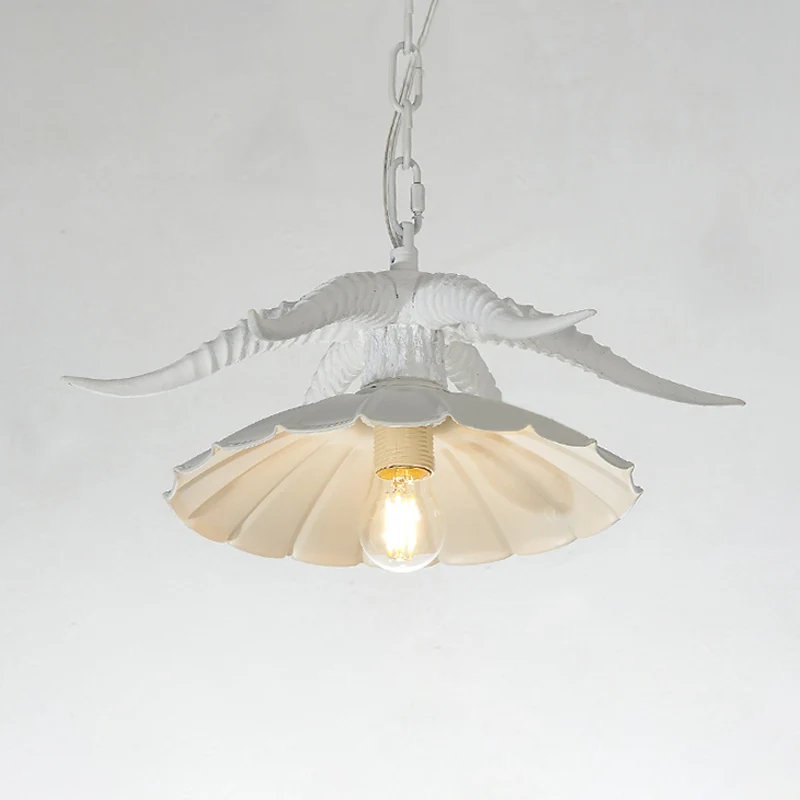 Hars OX Hoorn hanglamp Rustiek restaurant hanglamp met geschulpte kap messing/wit Clearhalo
