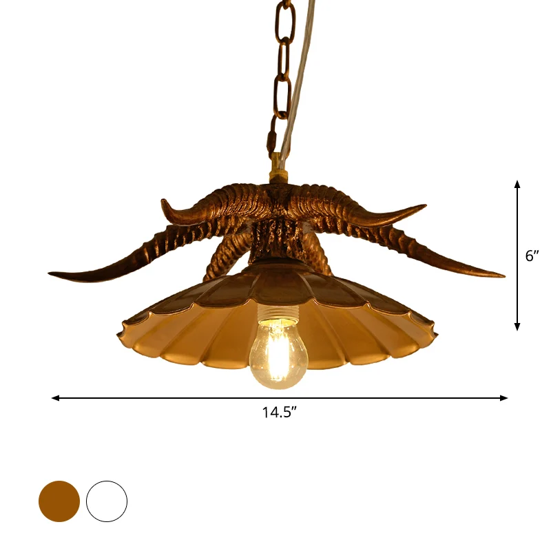 Hars OX Hoorn hanglamp Rustiek restaurant hanglamp met geschulpte kap messing/wit Clearhalo