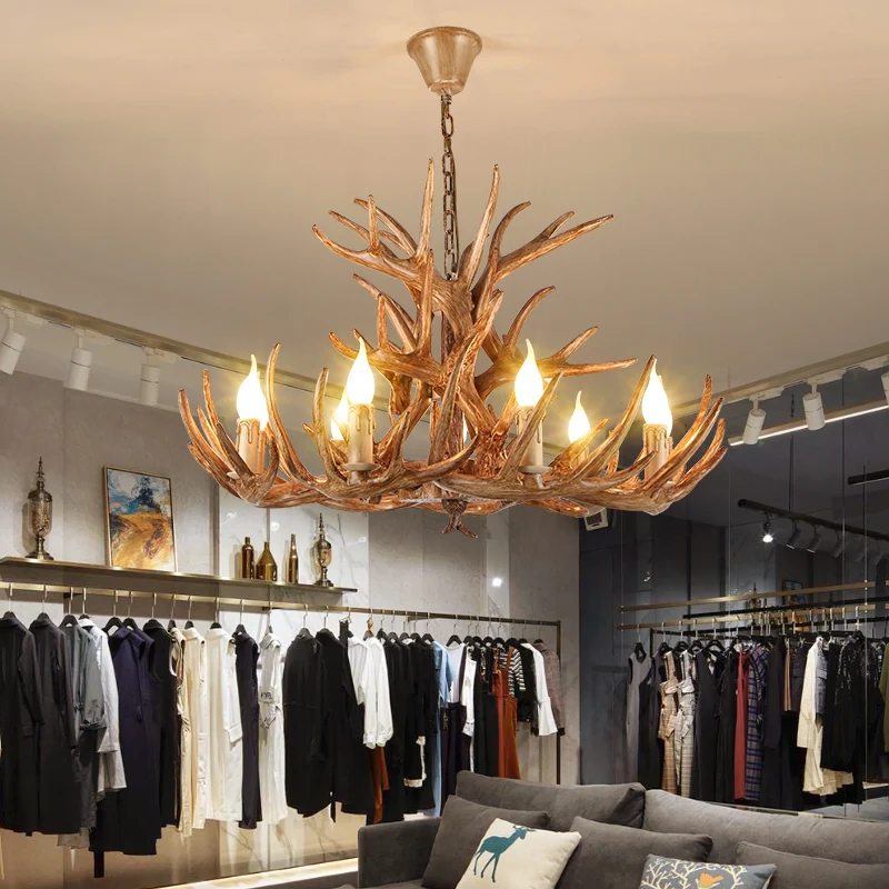 Hars kaars hanglamp landelijke stijl restaurantkroonluchter met gewei-deco Clearhalo