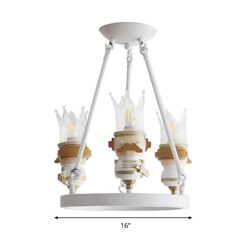 Hars Koning Hanglamp Cartoon 3 Lichten Hangende Kroonluchter Wit voor Kinderslaapkamer Clearhalo