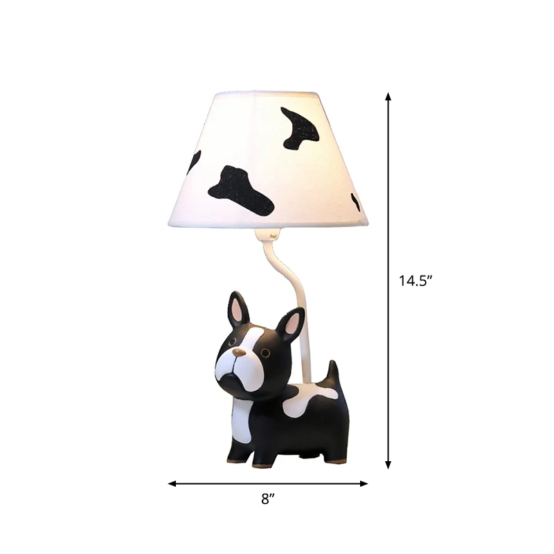 Hars nachtkastjelamp hond Cartoon, 1 lamp, zwart-witte tafelverlichting met Empire-kap Clearhalo