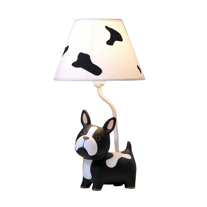Hars nachtkastjelamp hond Cartoon, 1 lamp, zwart-witte tafelverlichting met Empire-kap Clearhalo