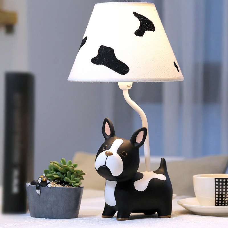 Hars nachtkastjelamp hond Cartoon, 1 lamp, zwart-witte tafelverlichting met Empire-kap Clearhalo