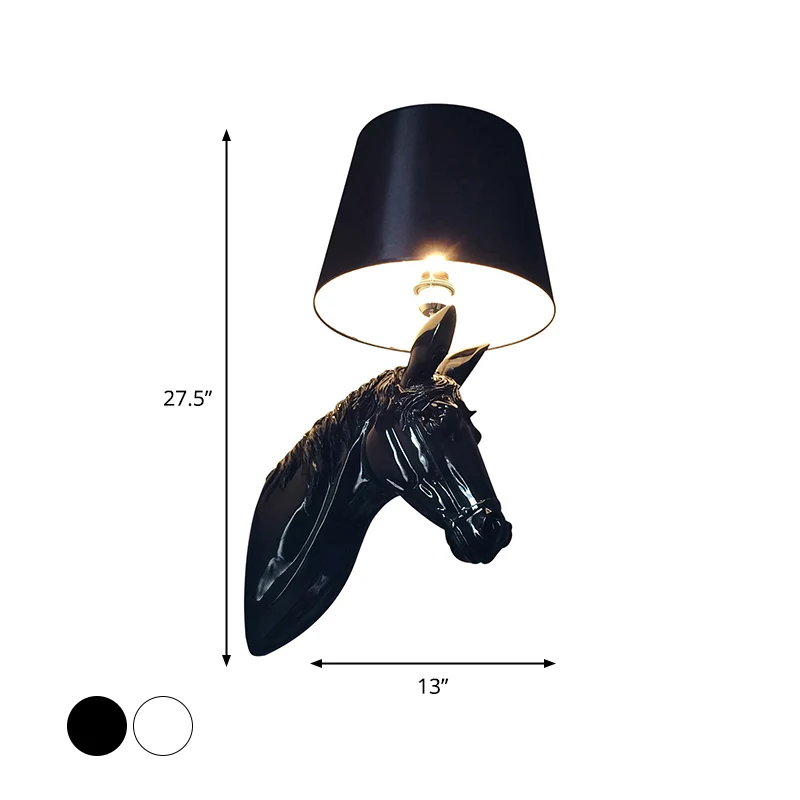 Hars Paardenkop Wandverlichting Platteland 1 Hoofddoorgang Schanslamp met conische lampenkap zwart/wit Clearhalo
