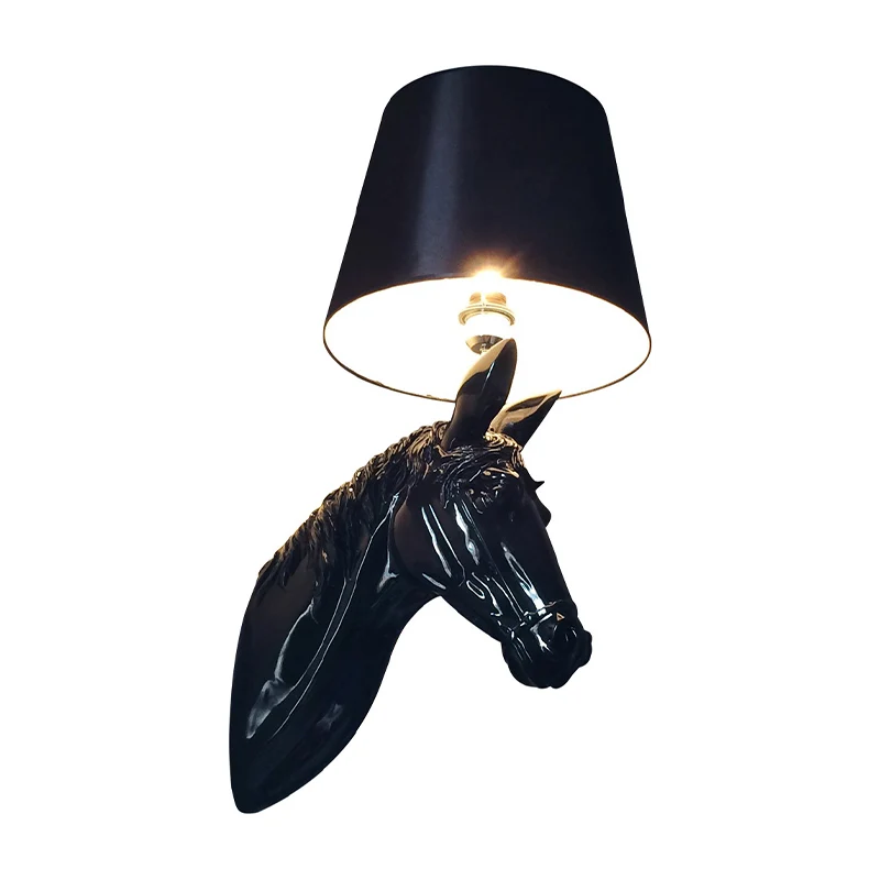 Hars Paardenkop Wandverlichting Platteland 1 Hoofddoorgang Schanslamp met conische lampenkap zwart/wit Clearhalo