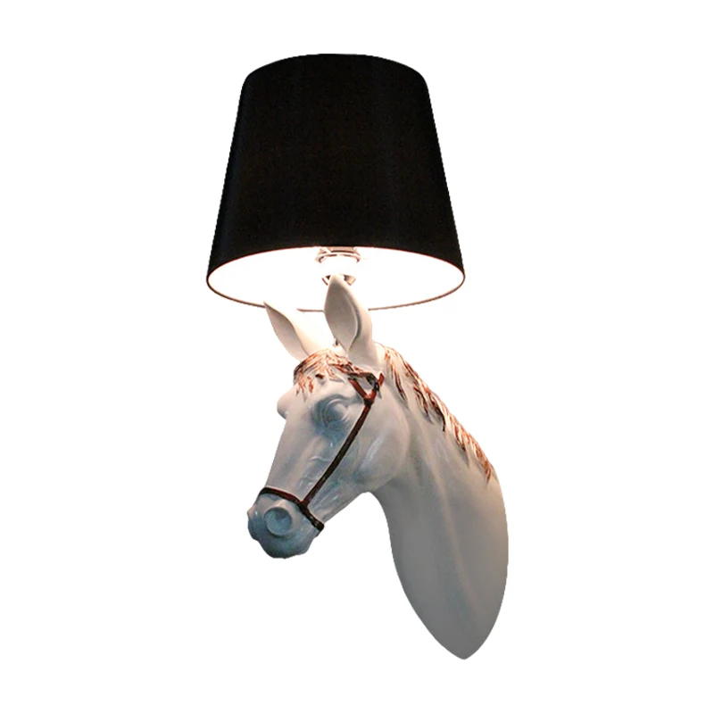 Hars Paardenkop Wandverlichting Platteland 1 Hoofddoorgang Schanslamp met conische lampenkap zwart/wit Clearhalo
