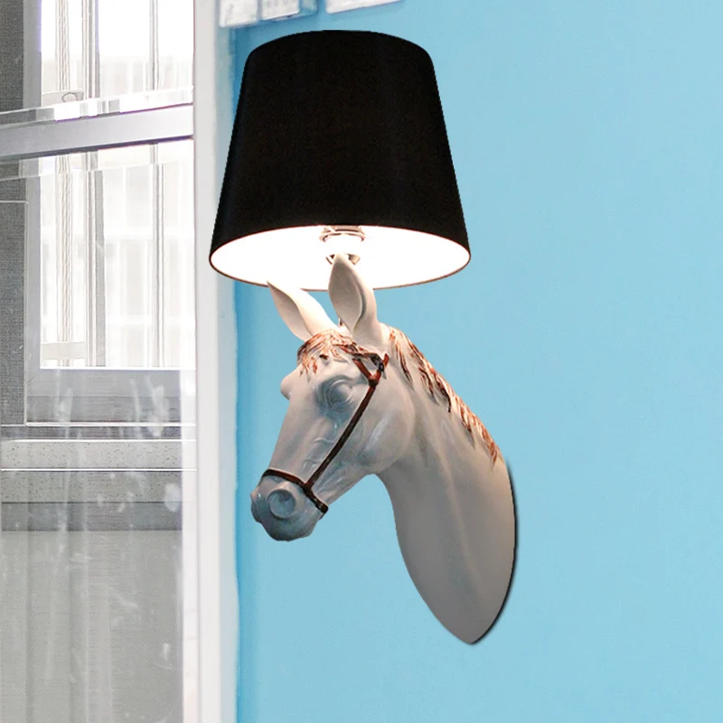 Hars Paardenkop Wandverlichting Platteland 1 Hoofddoorgang Schanslamp met conische lampenkap zwart/wit Clearhalo
