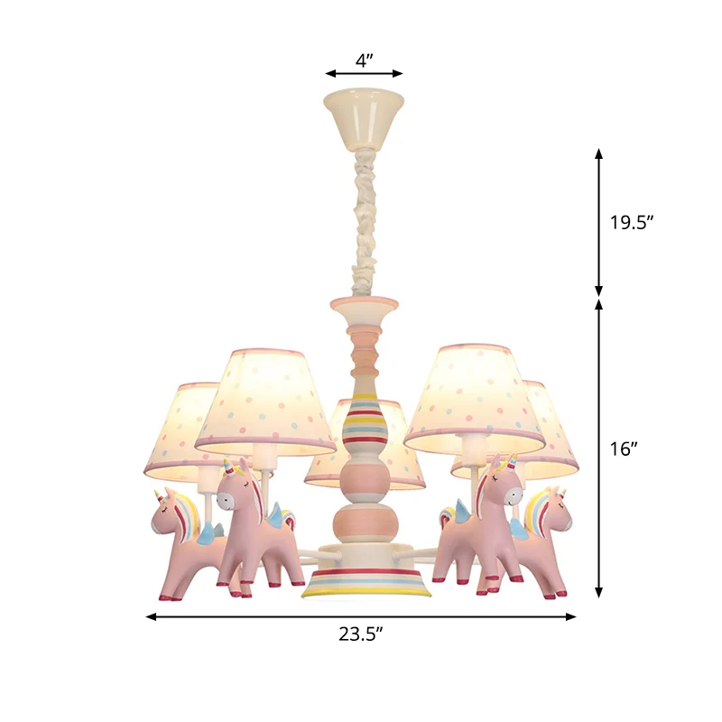 Hars Regenboog Eenhoorn Kroonluchter Verlichting Cartoon Roze Hanglamp met taps toelopende stoffen kap Clearhalo