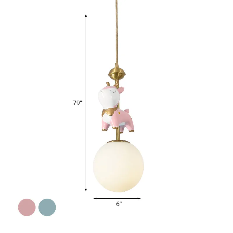 Hars Sikaherten Pendellamp Cartoon 1 Lamp Blauw/Roze-Wit/Blauw-Wit Hangende Hanger met Bal Opaal/Gebrandschilderde Glazen...
