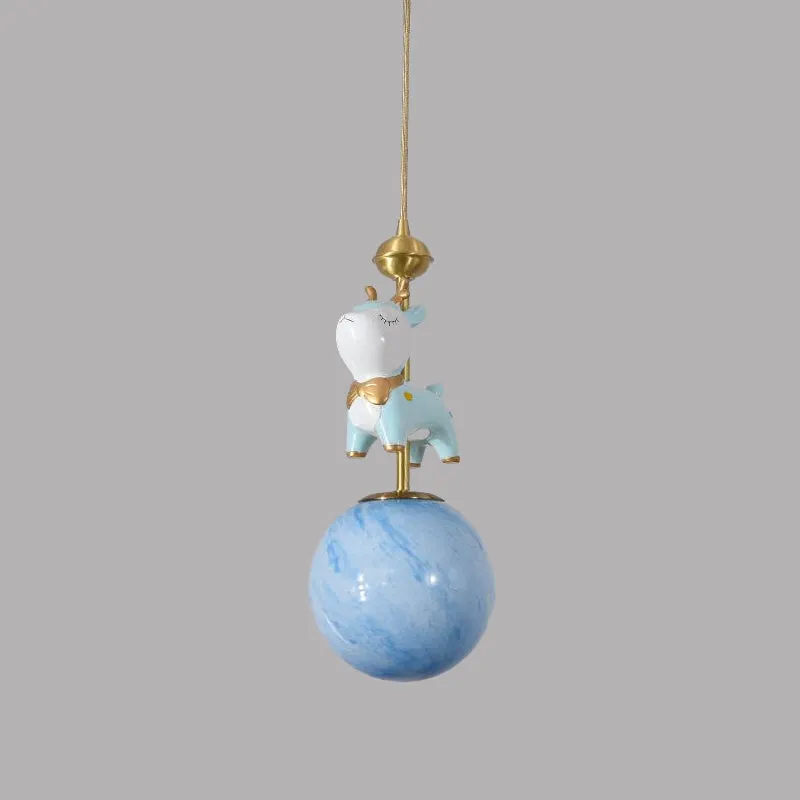 Hars Sikaherten Pendellamp Cartoon 1 Lamp Blauw/Roze-Wit/Blauw-Wit Hangende Hanger met Bal Opaal/Gebrandschilderde Glazen...