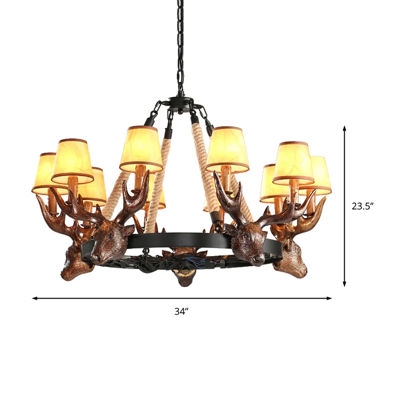 Hars taps toelopende schaduw kroonluchterlamp landelijk 10-koppig restaurant hangend plafondlicht zwart Clearhalo