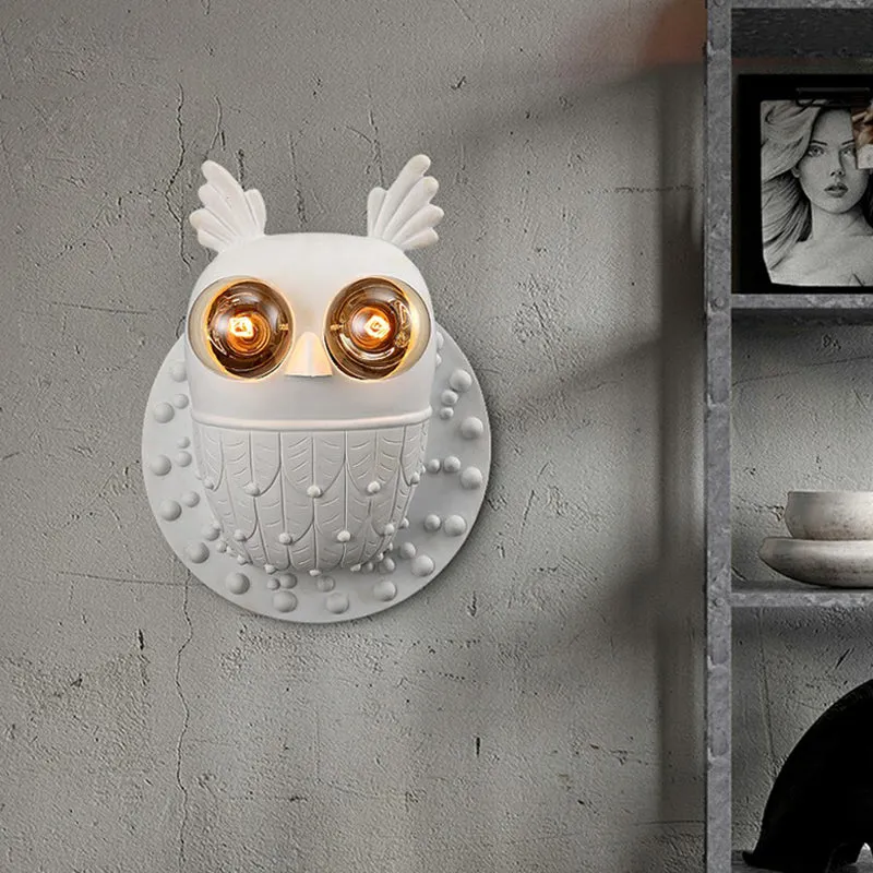 Hars uilvormige wandlamp armatuur cartoon 2-lichts witte wandmontage verlichting voor gangpad Clearhalo
