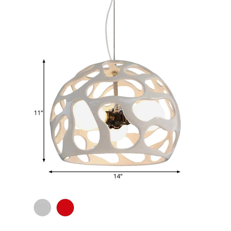 Hars uitgesneden koepel hangende hanglamp moderne 3-lichts wit/rode plafondkroonluchter boven keukendinette Clearhalo