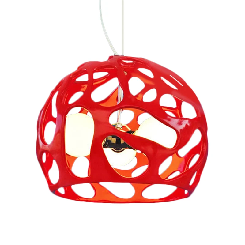 Hars uitgesneden koepel hangende hanglamp moderne 3-lichts wit/rode plafondkroonluchter boven keukendinette Clearhalo
