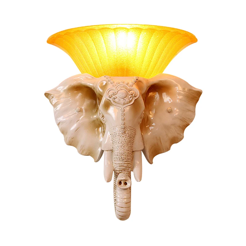 Hars wit/gouden schanslicht reliëf olifant enkele lichte Aziatische wandverlichtingsarmatuur Clearhalo