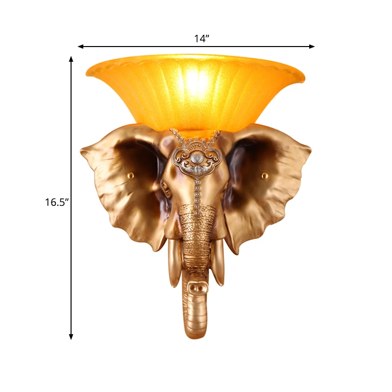 Hars wit/gouden schanslicht reliëf olifant enkele lichte Aziatische wandverlichtingsarmatuur Clearhalo