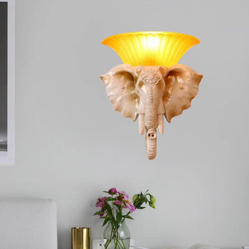 Hars wit/gouden schanslicht reliëf olifant enkele lichte Aziatische wandverlichtingsarmatuur Clearhalo