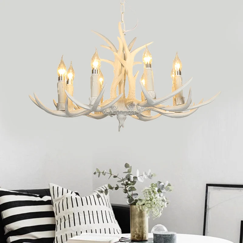 Hars witte hangende kroonluchter kaars 4/8 lampen traditionele hanglamp voor slaapkamer Clearhalo