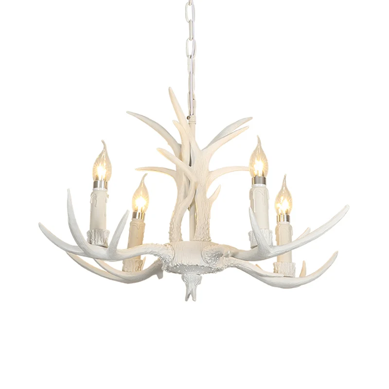 Hars witte hangende kroonluchter kaars 4/8 lampen traditionele hanglamp voor slaapkamer Clearhalo