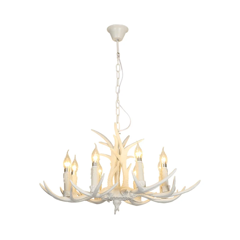 Hars witte hangende kroonluchter kaars 4/8 lampen traditionele hanglamp voor slaapkamer Clearhalo