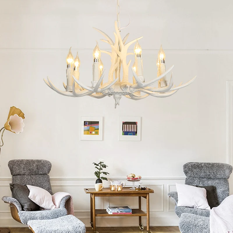 Hars witte hangende kroonluchter kaars 4/8 lampen traditionele hanglamp voor slaapkamer Clearhalo