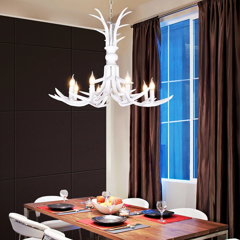 Hars witte hangende kroonluchter kaarsvorm 6/8 lampen rustieke hanglamp voor restaurant Clearhalo