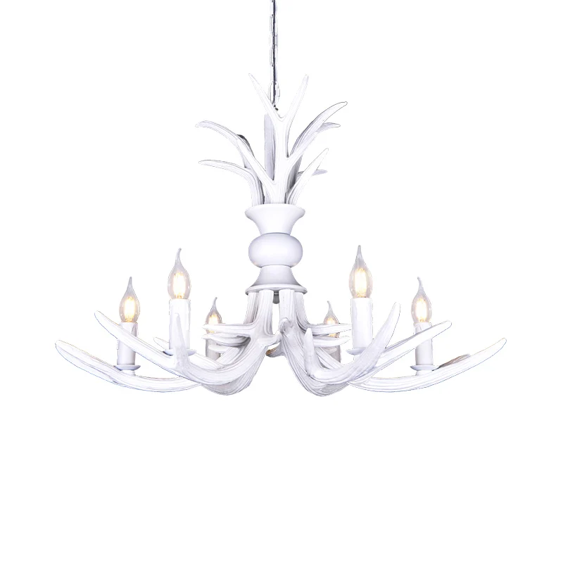 Hars witte hangende kroonluchter kaarsvorm 6/8 lampen rustieke hanglamp voor restaurant Clearhalo