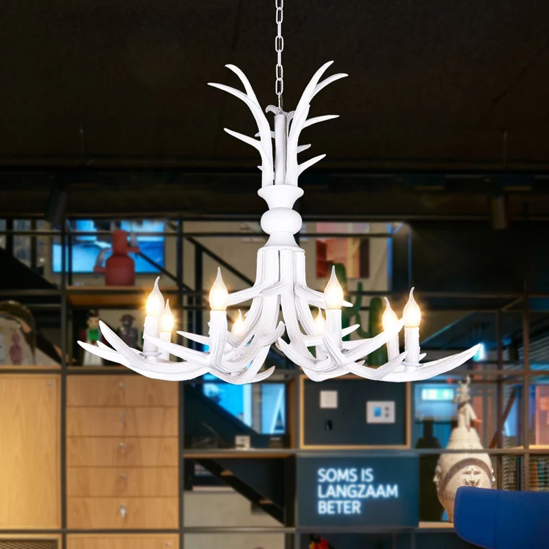 Hars witte hangende kroonluchter kaarsvorm 6/8 lampen rustieke hanglamp voor restaurant Clearhalo