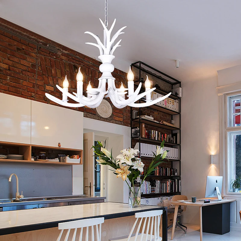 Hars witte hangende kroonluchter kaarsvorm 6/8 lampen rustieke hanglamp voor restaurant Clearhalo