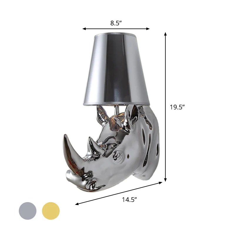 Hars Zilver/Goud Blaker Lichtpunt Neushoorn 1-Light Rustieke Wandmontage Verlichting voor Slaapkamer met Kegel Stoffen Sch...