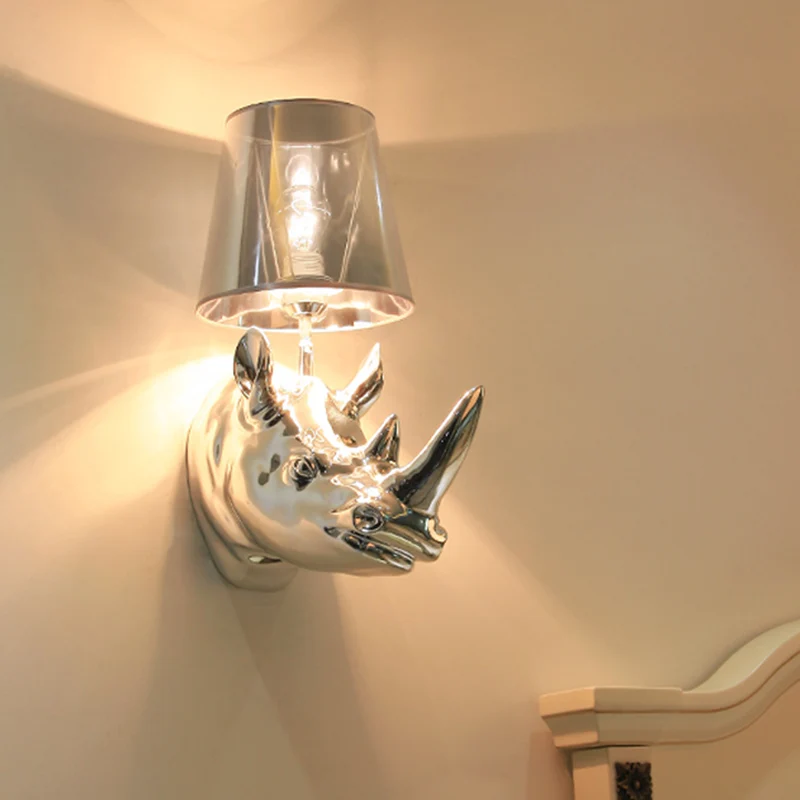 Hars Zilver/Goud Blaker Lichtpunt Neushoorn 1-Light Rustieke Wandmontage Verlichting voor Slaapkamer met Kegel Stoffen Sch...