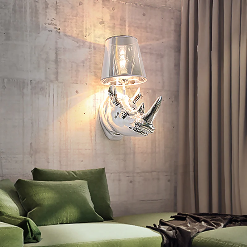 Hars Zilver/Goud Blaker Lichtpunt Neushoorn 1-Light Rustieke Wandmontage Verlichting voor Slaapkamer met Kegel Stoffen Sch...