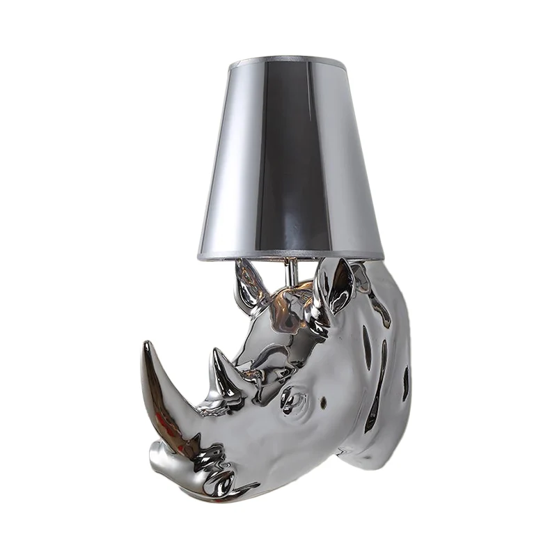 Hars Zilver/Goud Blaker Lichtpunt Neushoorn 1-Light Rustieke Wandmontage Verlichting voor Slaapkamer met Kegel Stoffen Sch...
